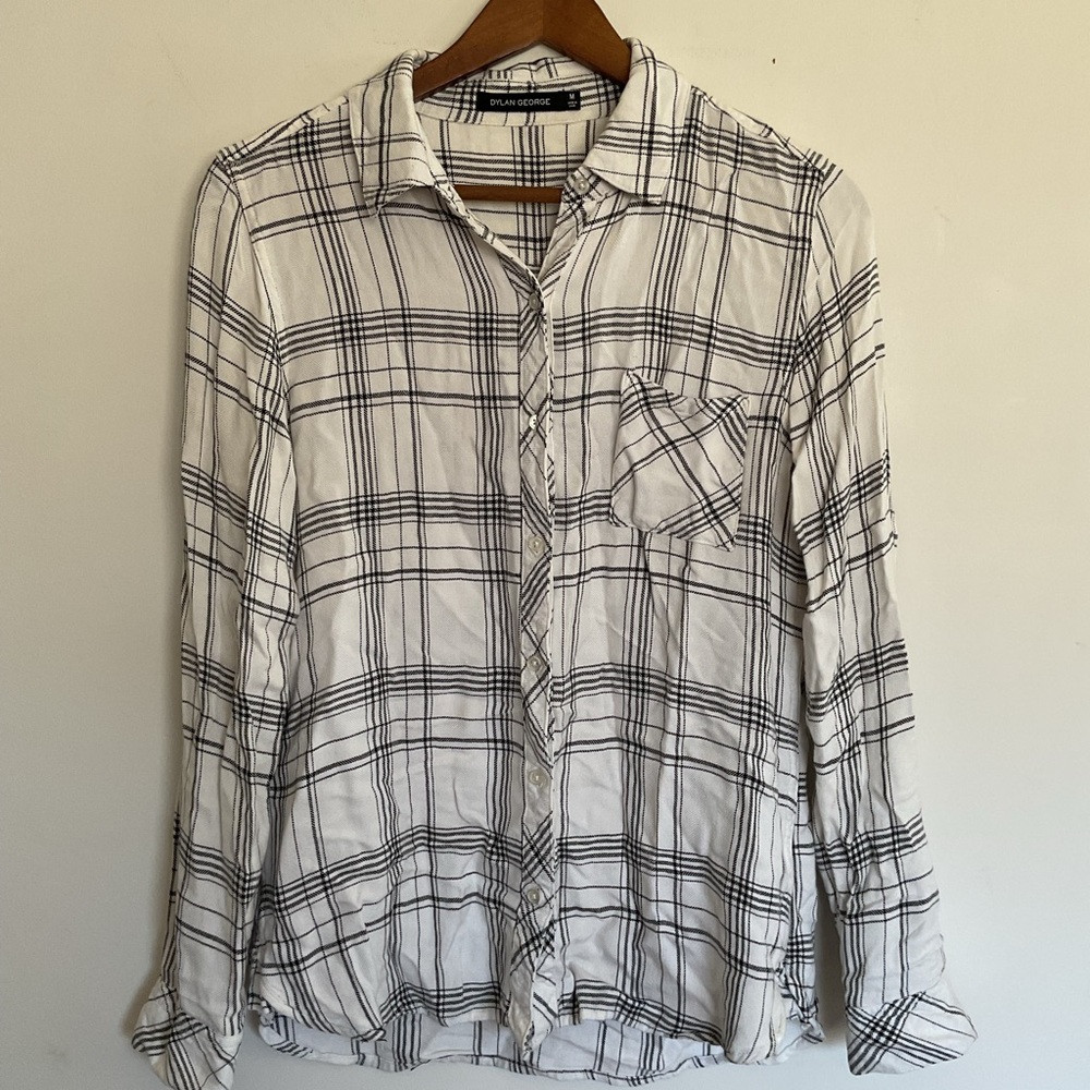 Casual White and Black Button Down Shirt
